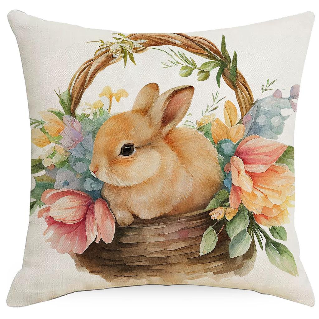 New Easter Pillowcase Spring Retro Rabbit Easter Egg Decorative Pillow Sofa Cushion Cover