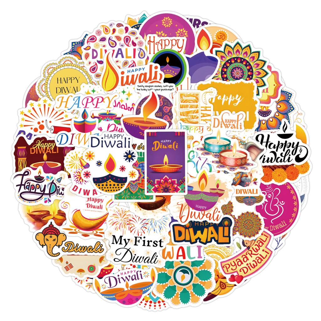55 New Happy Diwali Graffiti Stickers Decorate Suitcase Laptop Mobile Phone Stickers