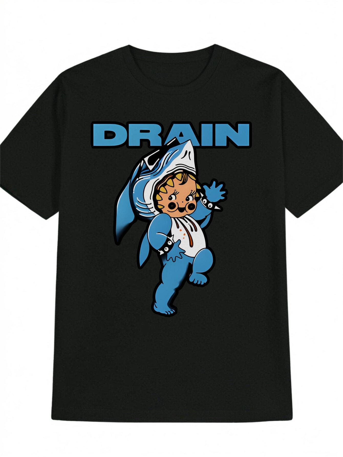 Casual Crew Neck T-shirt with 3D Shark Print - Fun Summer Tee XXXXL