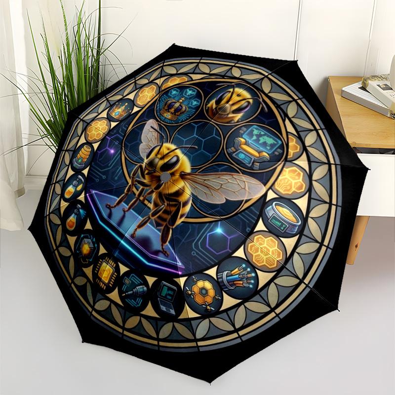 Bee Tech Harmony pattern umbrella, portable and foldable design, 8 ribs, a casual accessory for Halloween, Christmas, and birthday gifts.