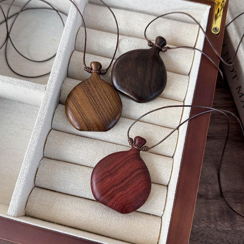 Wooden Gourd Pendant Necklace Adjustable Rope Chain Bohemian Style Long Women Minimalist Ethnic Jewelry