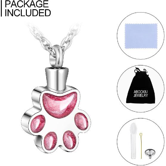 abooxiu Paw Print Urn Necklace for Ashes Cremation Necklace for Pet Ashes Stainless Steel Ash Necklace Memorial Ash Holder