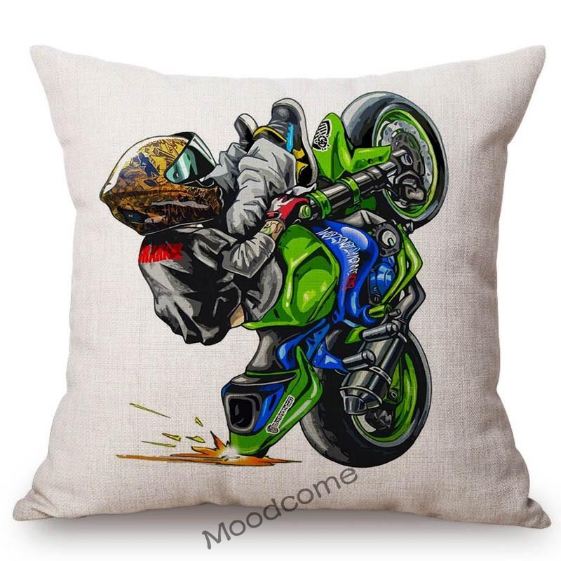 Xtreme Sport Motorcycle Stunting Riding Mtx Cute Cartoon Stunters Decorative Sofa Throw Pillow Case Cotton Linen Cushion Cover