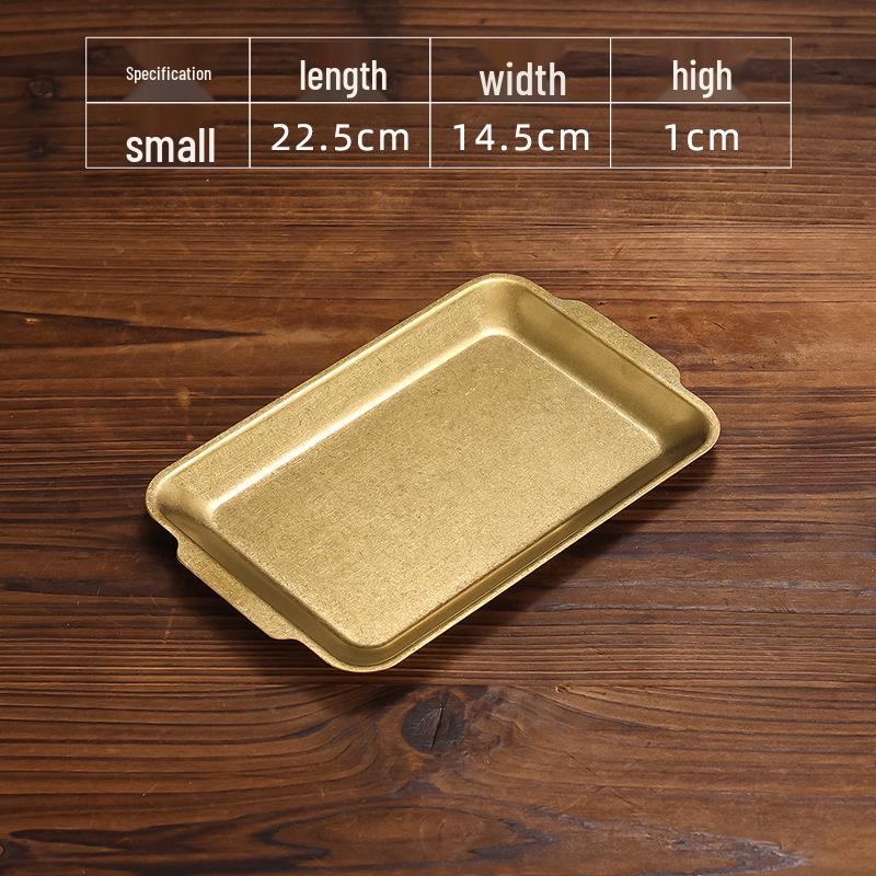 Retro Gold Stainless Steel Tableware Set: Rectangular Plate, Seasoning Dish, Bowl, Water Cup, Chopsticks, Spoon.
