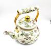 Thickened Chinese Style Enamel Teapot 2.5L Floral Enameled Tea Jug Pear-shaped Antiscald Handle Coffee Pot Gas Induction Cooker