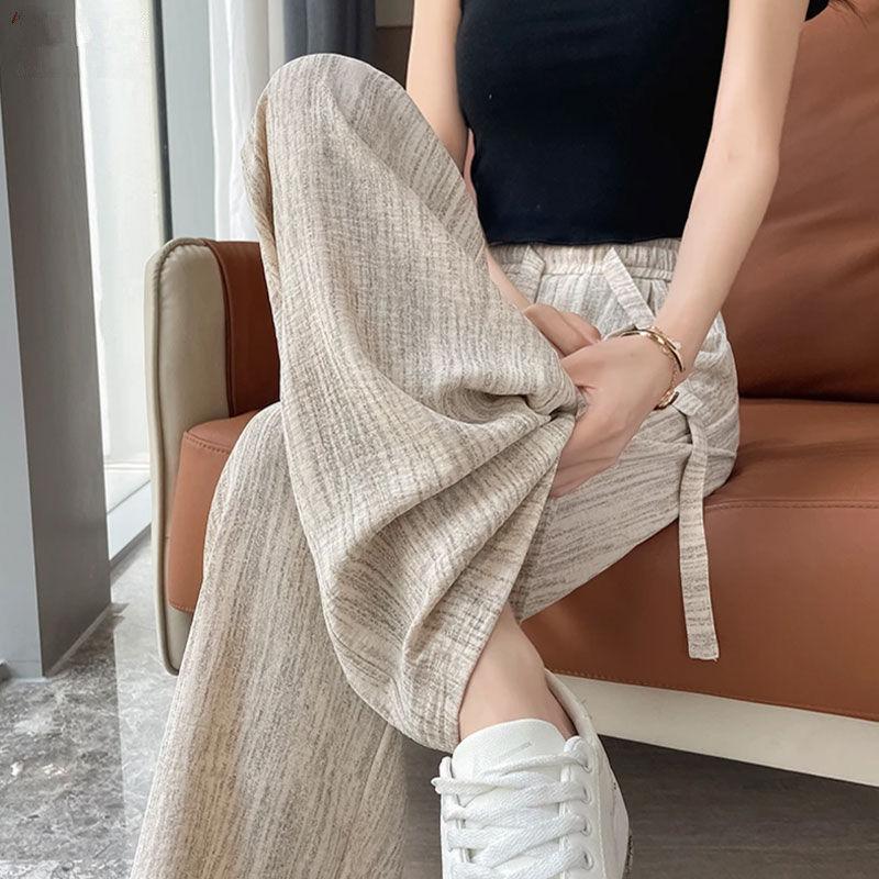 

WTEMPO Широкие брюки женские летние драпированные с высокой талией прямые свободные повседневные модные длинные брюки с завязками XXL