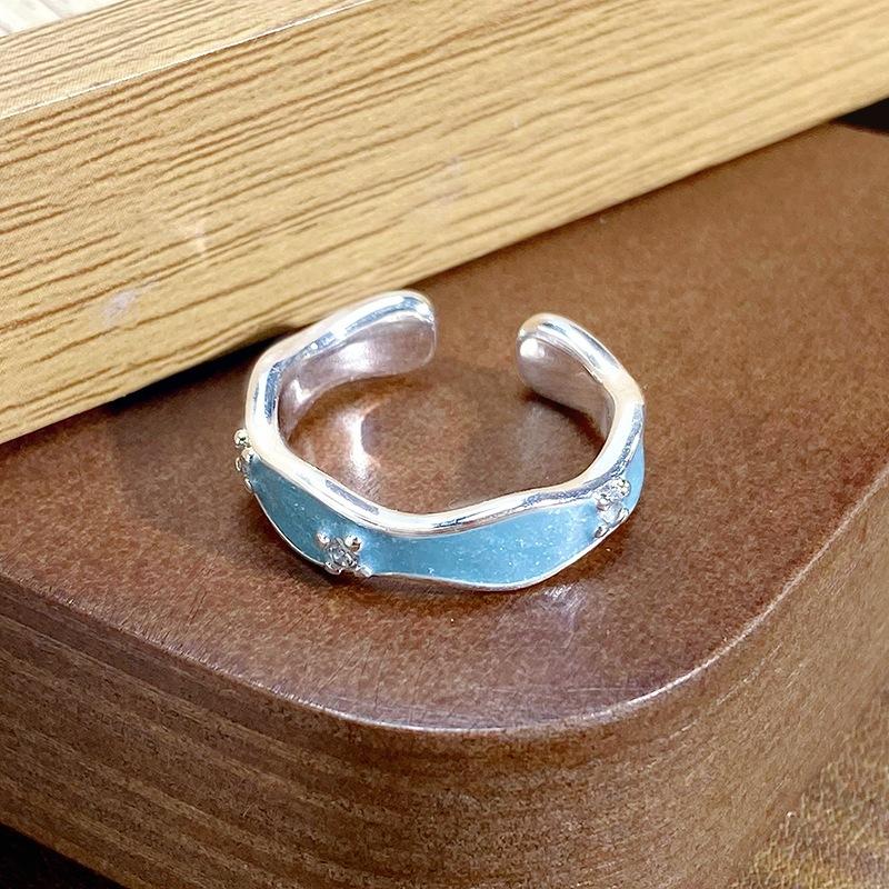 Dopamine Enamel Diamond Flower Opening Ring Sweet Light Luxury High Sense Exquisite French Niche Personality Ring
