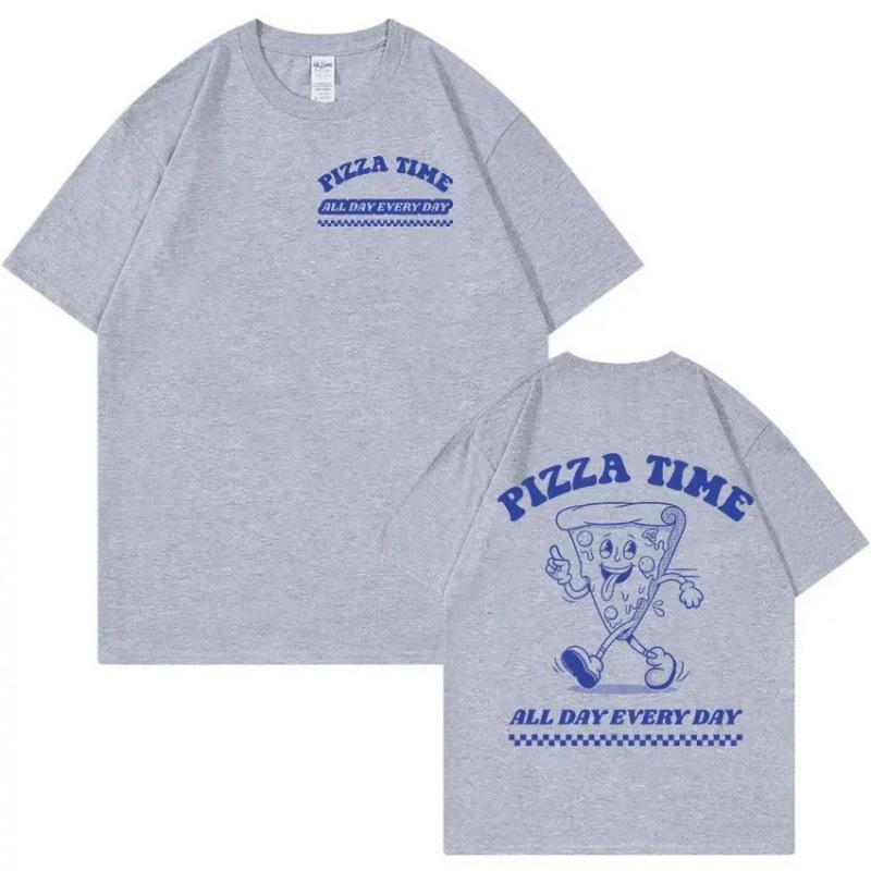 Fashion Personality T-Shirt Funny Pizza Time All Day Every Day Cartoon Retro