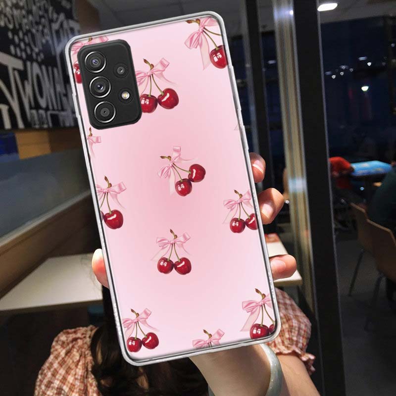Cherry Bow Phone Case for Samsung A54 A57 A37 A17 A14 A15 A12 A24 A34 A55 A35 A25 A52S A07 A05S A04S A22 A32 A72 Galaxy Note 20