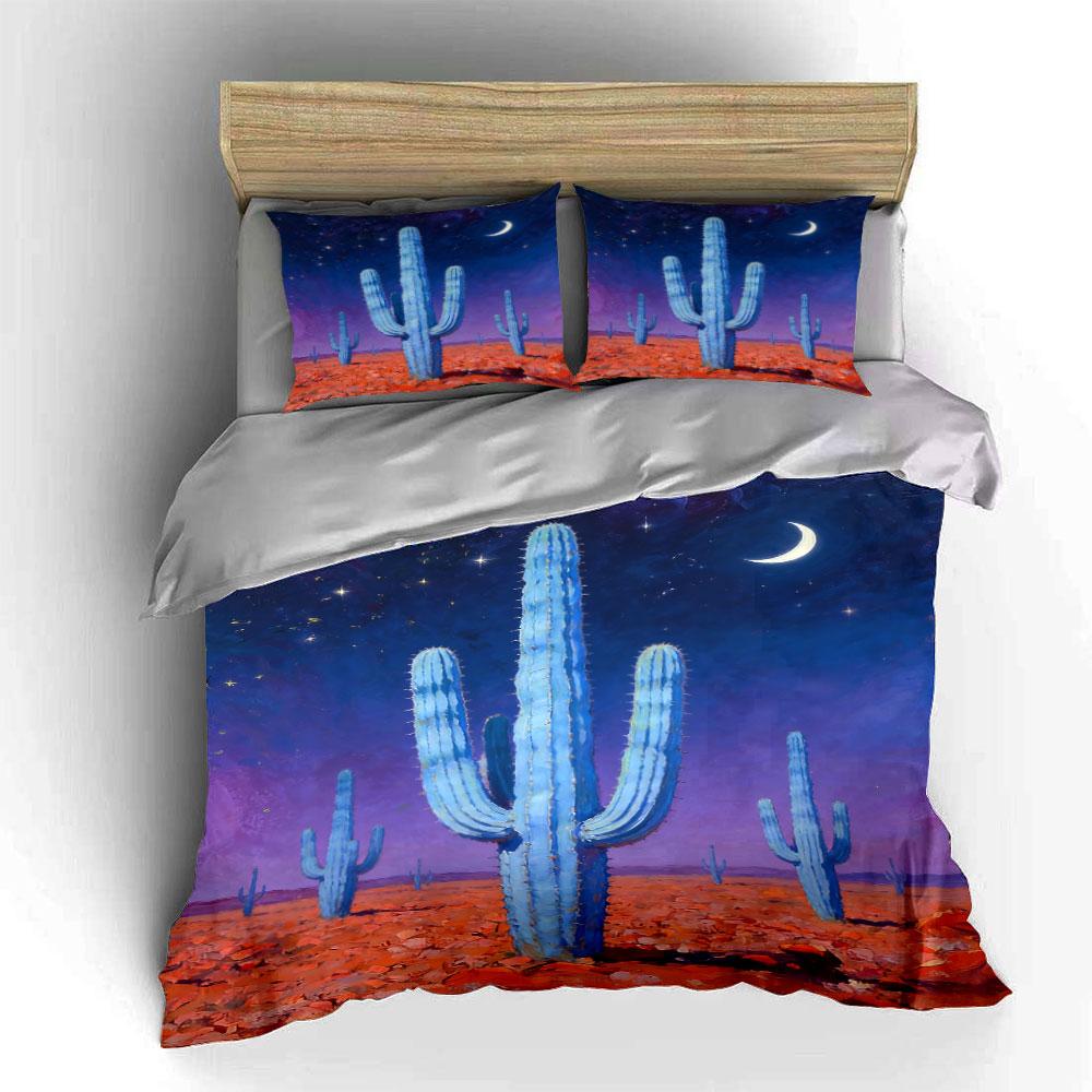Blue cacti with stars. Bedding sets Duvet cover sets Duvet covers Pillowcases(1 * Duvet Cover 2 * Pillowcases without duvet insert)
