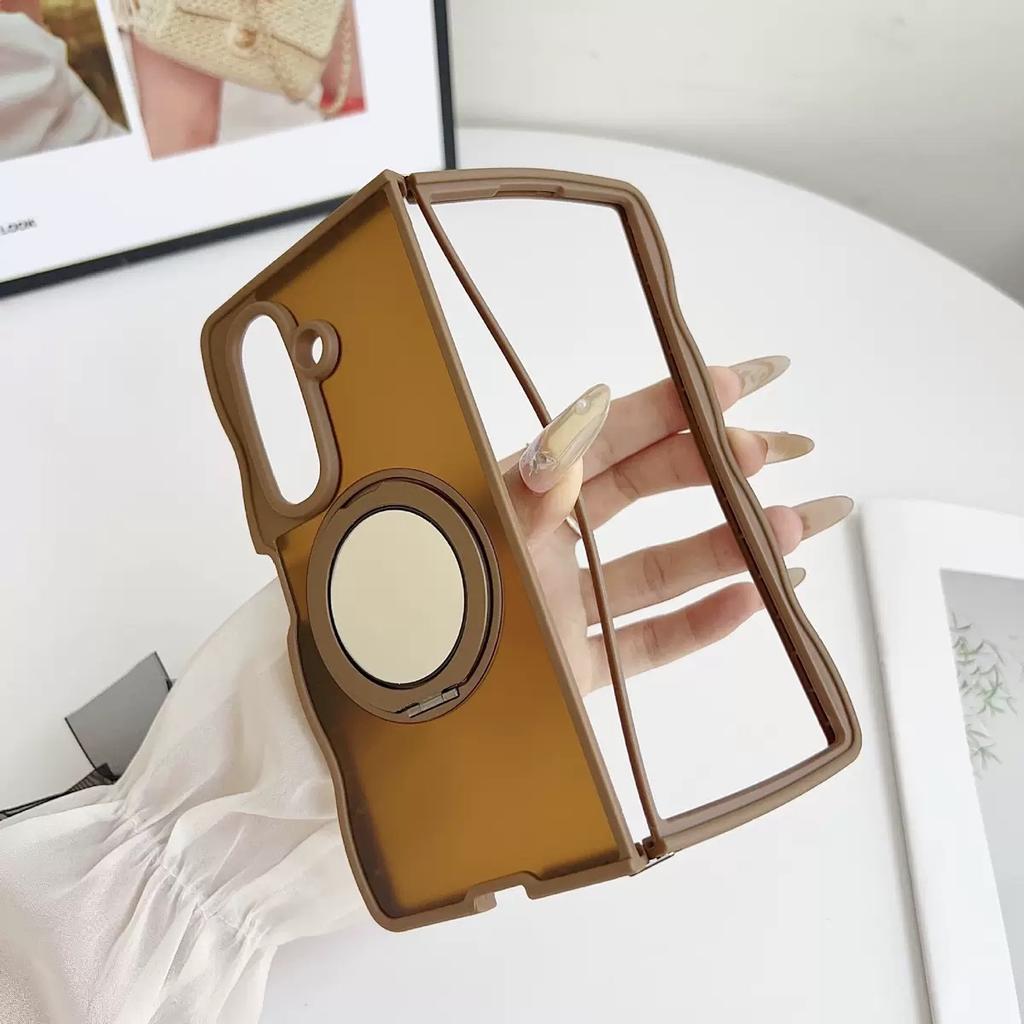 High Quality Foldable Mirror Bracket Magnetic Wave Phone Case TPU Shockproof Phone Case for Samsung Zfold 7 6 5 4