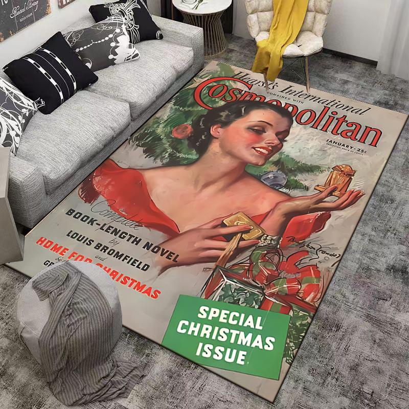 Cosmopolitan Vintage Christmas Magazine Cover Woman Gifts - Durable Decorative Rug travel poster scenic landscape print cozy accent for den reading