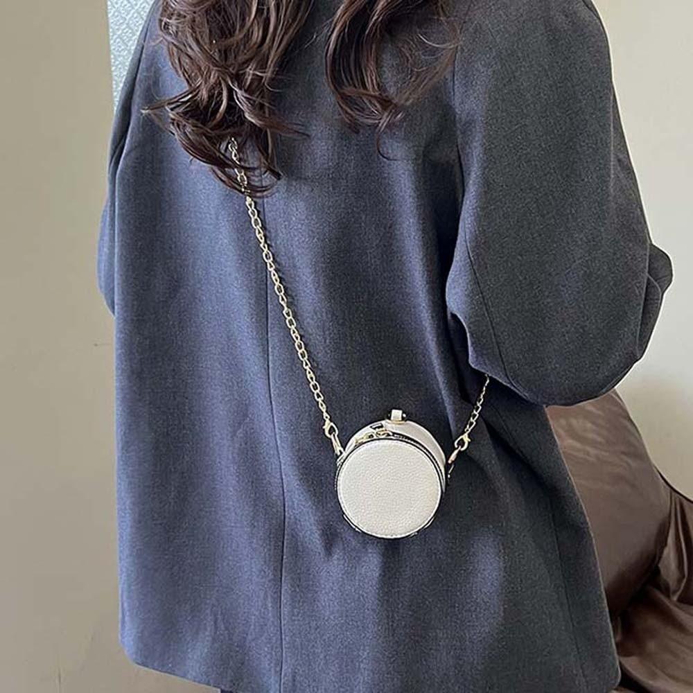 Elegant Chain Small Round Pouch Anti-splash Water Vintage Lipstick Hanging Neck Bag Mini Solid Color Detachable Coin Purse