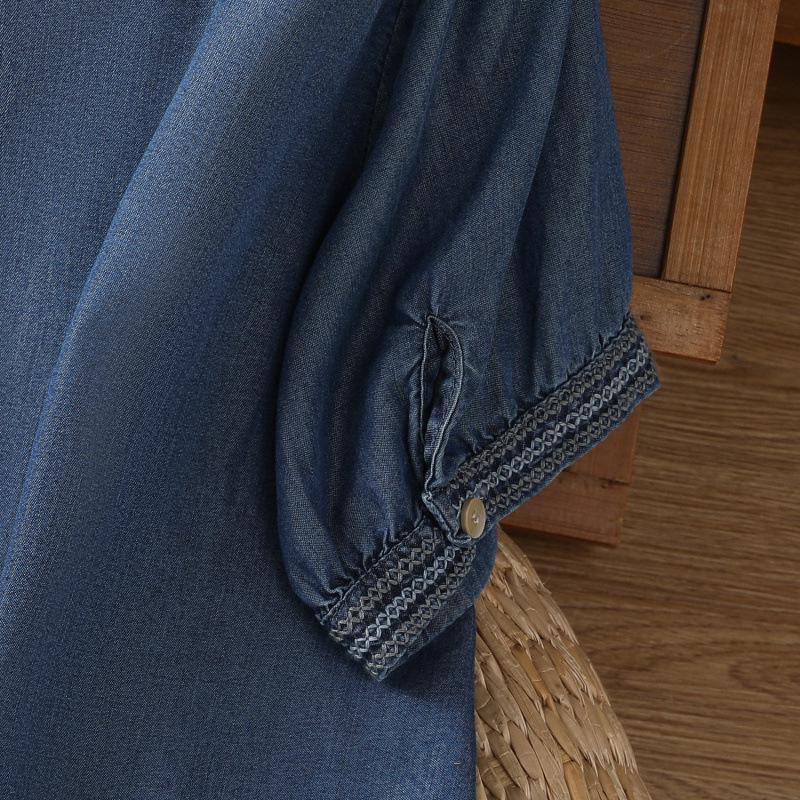 Women's Tencel Denim Drape Short Sleeve Shirt - Retro Style 2025