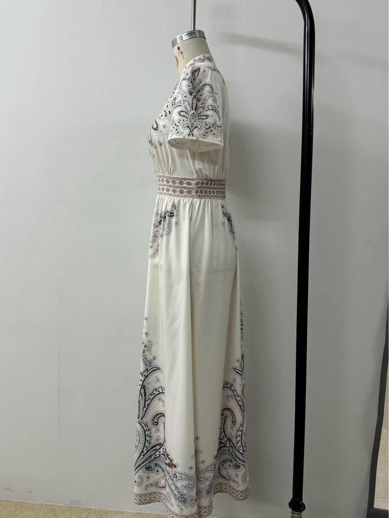 Retro Paisley Hochtailliertes Spitzenbesetztes Langes Kleid - Damen Sommerkollektion 2025