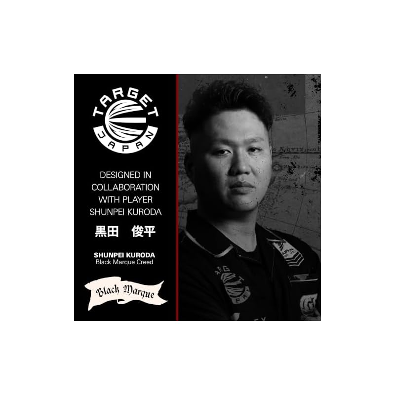 Target Japan BLACK MARQUE CREED Shunpei Kuroda Player 90% Tungsten K-Flex 2BA Soft Tip Darts Set 21.5g 2BA SOFT TIP DARTS K-Flex No.6 Shape Flights