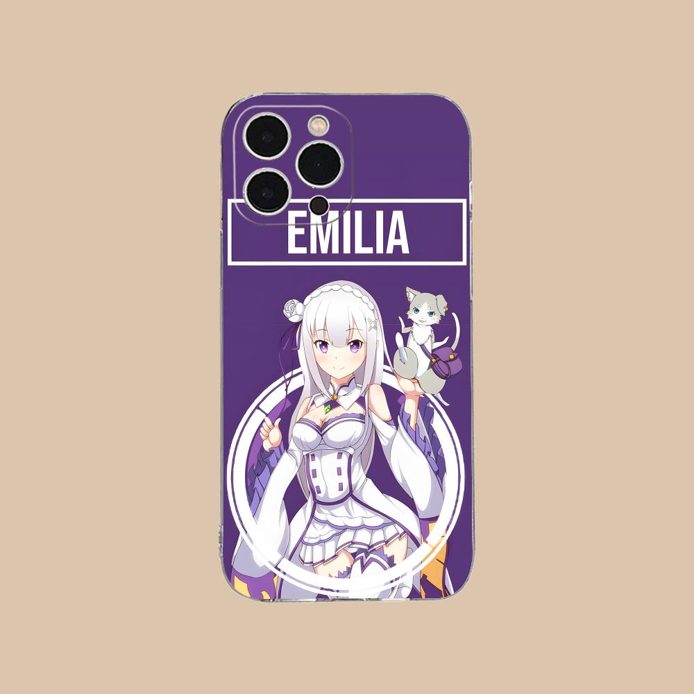 ReZero Emilia Waifu Mobile Phone Case for iPhone 17 16 15 14 13 12 11 X XR XS Air Pro Max Plus Mini Clear Colorful Cover Luxury
