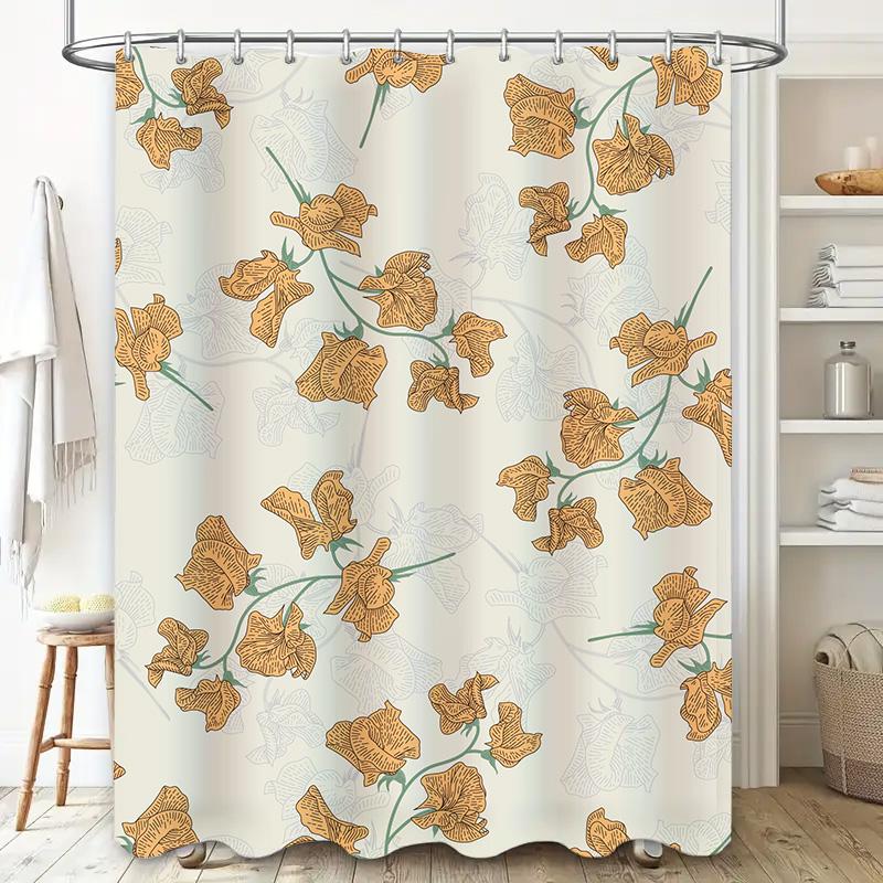 Luxurious Golden Flowers Waterproof Shower Curtain with European Style Decoration White Bath Fabric Home Decor Waterproof Washab