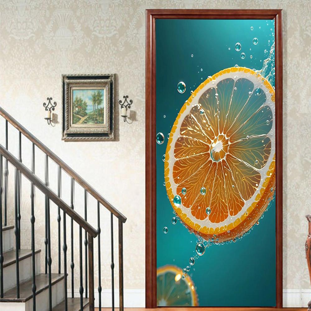 Fruit Lemon Door Stickers 3D Removable Vinilos Para Puertas Adhesive Wallpaper Art Murals for Doors Bibliotheque Modern Home Decor