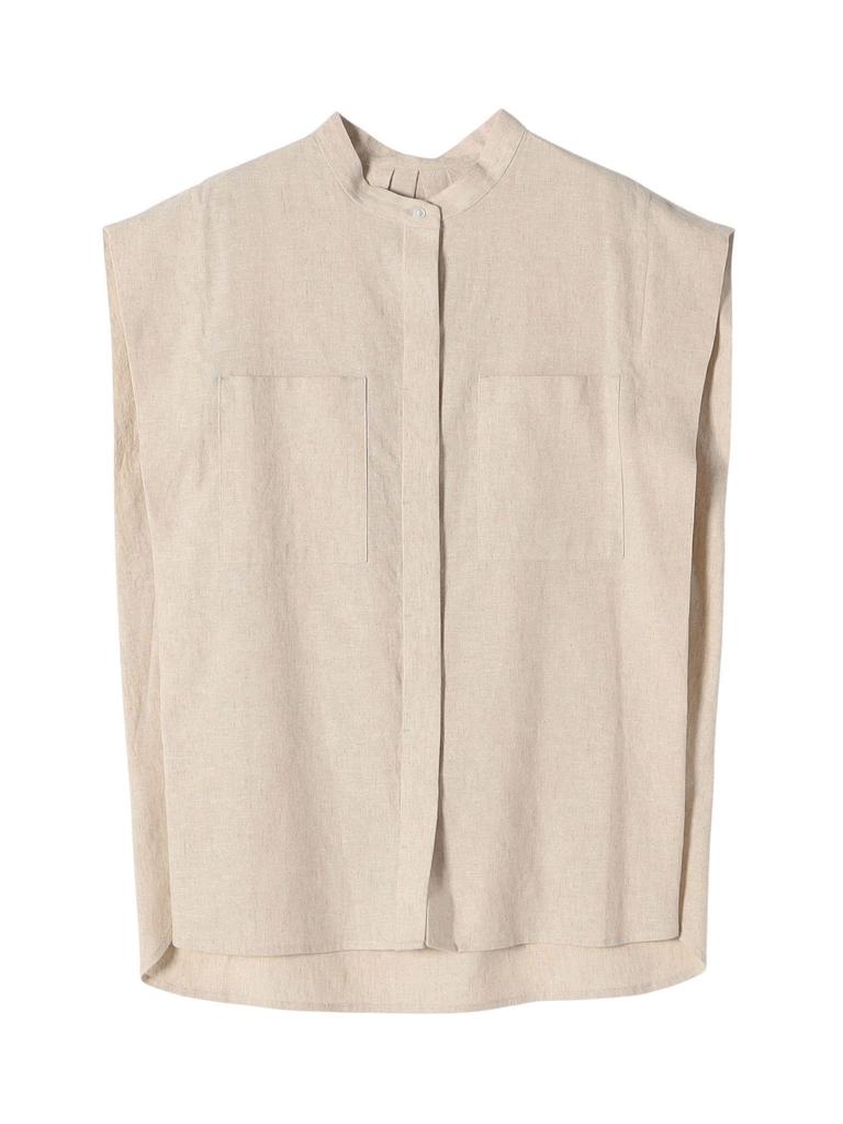 Ships Any Machine Washable Linen and Cotton Band Collar French Sleeve Pocket Shirt 721110069 Natural One Size