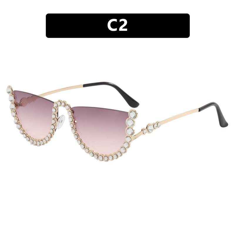 Wind fashion half-frame diamond-encrusted sunglasses, the same street photography trend high-end sunglasses