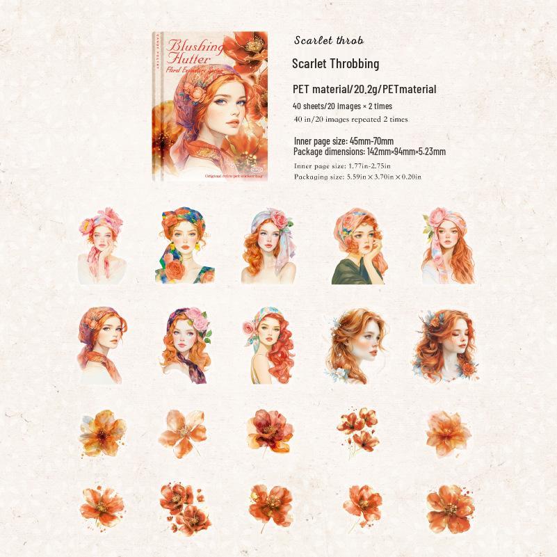 Blooming Encounter Series: Sugar Poem White Ink Stickers - 40 Flower & Character-Themed Sheets for Journal Decoration