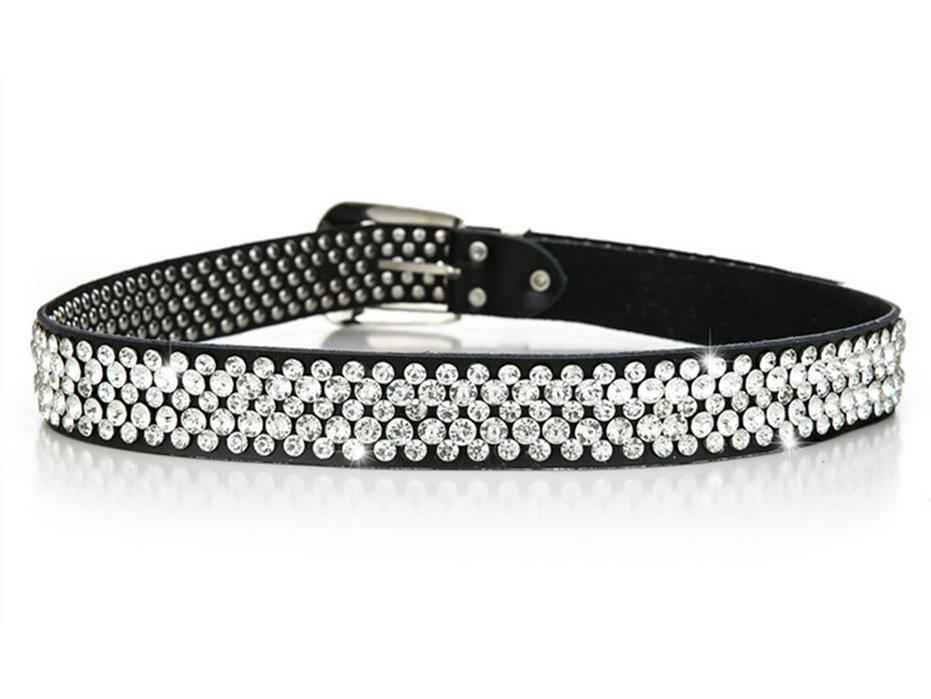Ladies' Wide Leather Belt with Rhinestone Accents - Korean Style Versatile Cowhide Fashion Accessory