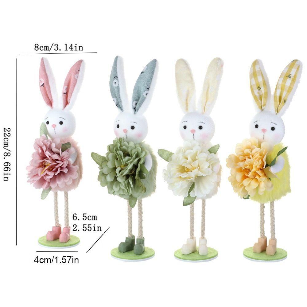 Funny Standing Easter Bunny Ornament Cartoon Flower Rabbit Figurine Cute Handmade Bunny Figures Easter Party