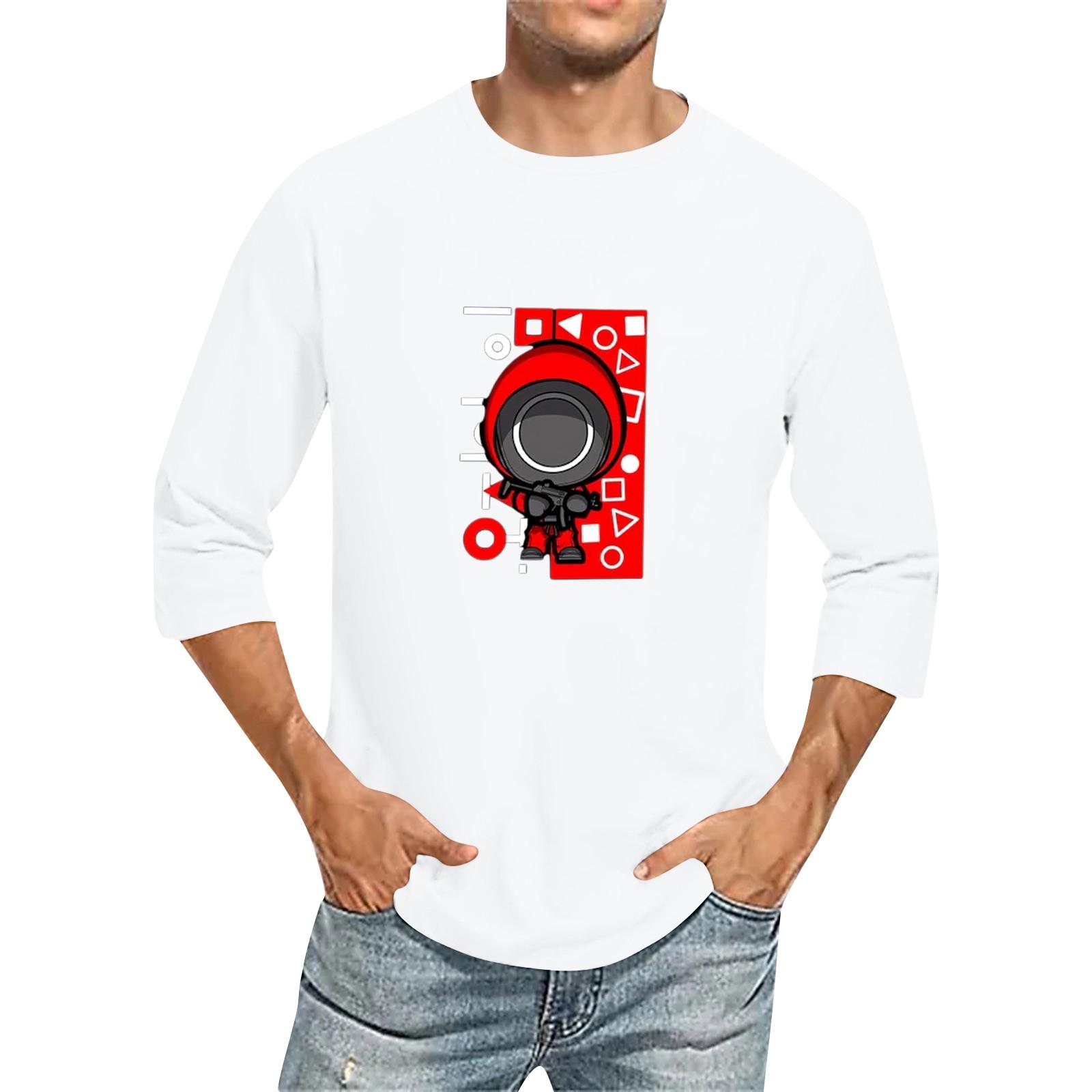 

Мужская модная повседневная футболка с принтом и рукавом семь восьмых, круглым вырезом XXL белый