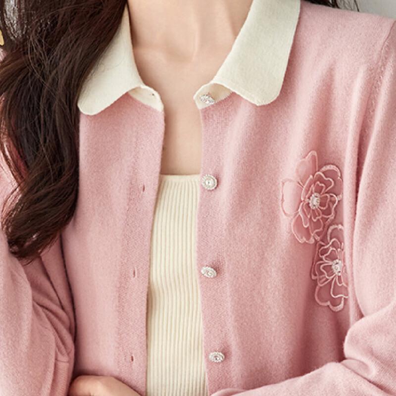 Srcr Women's Pure Wool Floral Beaded Knitted Cardigan