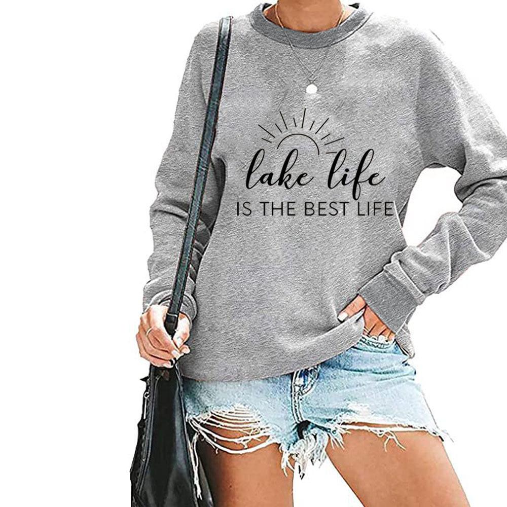 2023 Autumn/Winter Cross-border Supply Amazon Women's Letter Print Solid Color Sweatshirt Factory Direct Sales Production