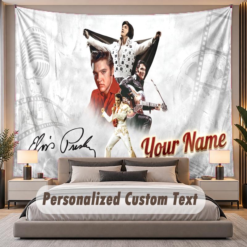 Custom Name Text Tapestry Elvis Presley Personalized Polyester Wall Tapestry For Bedroom And Room