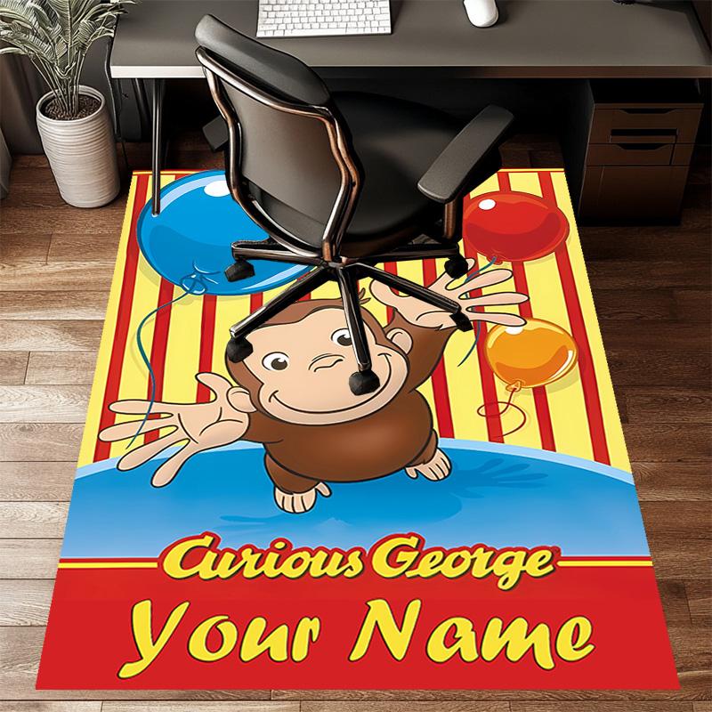 Custom Curious George Mat Personalized Name, Polyester Washable Indoor Entryway Rug, Gift for Christmas, Easter, Thanksgiving Day