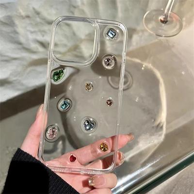 Luxury Glossy Diamond Clear Epoxy Case For iPhone 16 15 14 13 12 11 Pro Max X XS XR 7 8 Plus SE 3 Glitter Rhinestone Silicone Cover