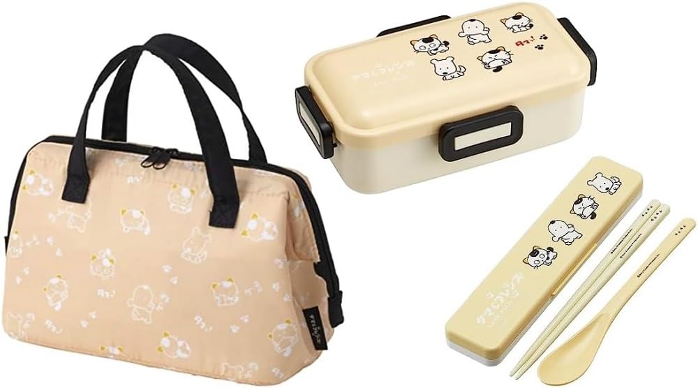 Skater Tama Friends 23 Antibacterial Dishwasher Safe Soft Lunch Box with Single Combo Set Insulated Lunch Clasp Cat and Dog Character Soft and Tight