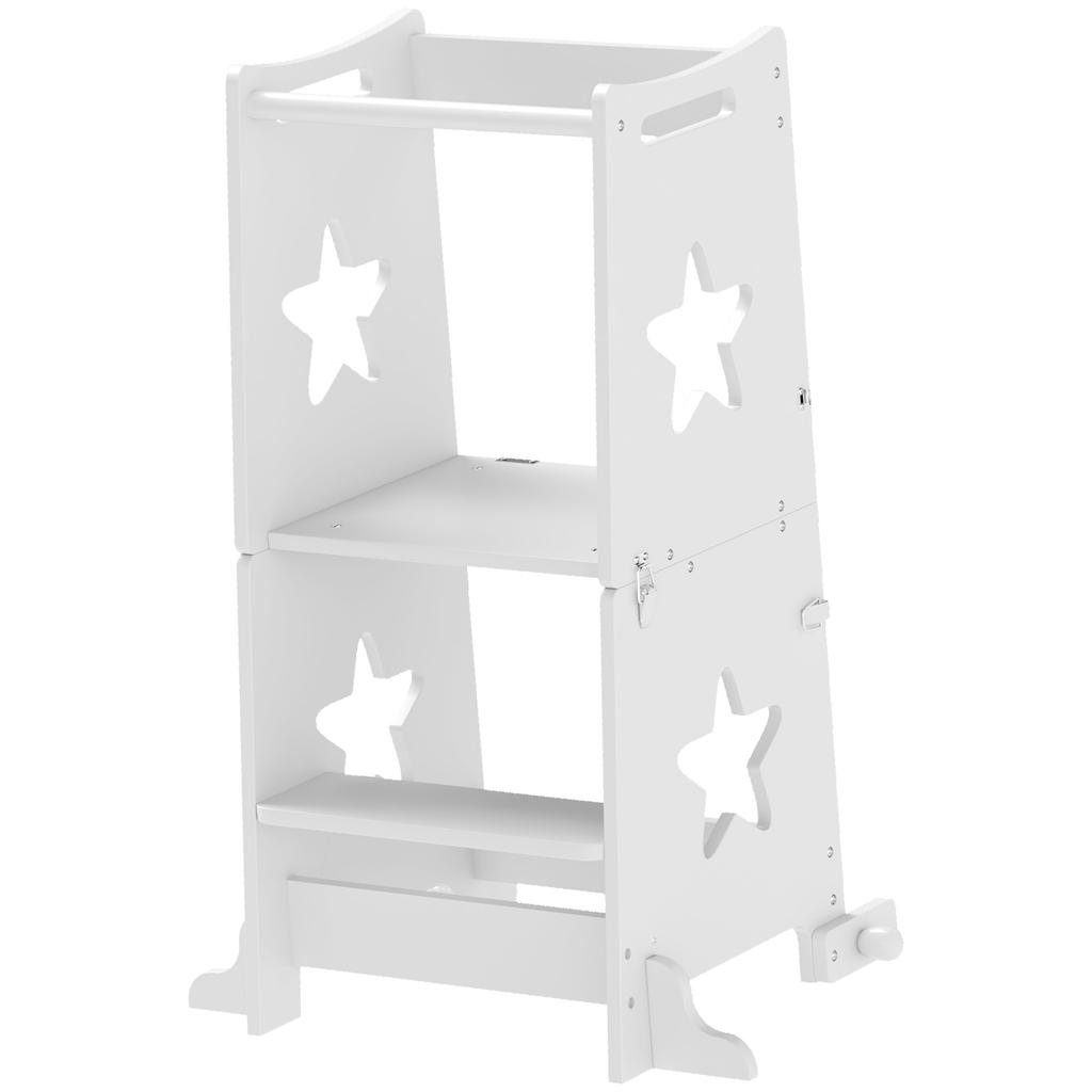 2-in-1 Toddler Step Stool with Safety Rail for Kitchen, Bathroom, White