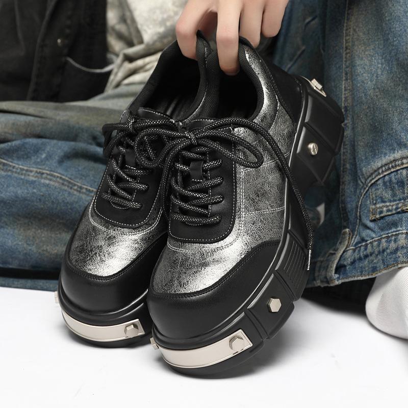 

Platform derby shoes cowhide men s trendy shoes British black big head shoes heightening niche vi high-end casual leather shoes 44