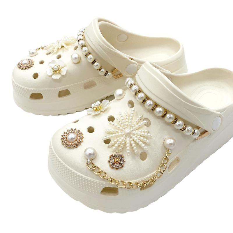 14 SZTUK Modny Zestaw Ozdób do Butów Akcesoria Ozdoba na But z Dziurkami Frędzel Perła Diament Łańcuszek DIY Dekoracje Butów 3D