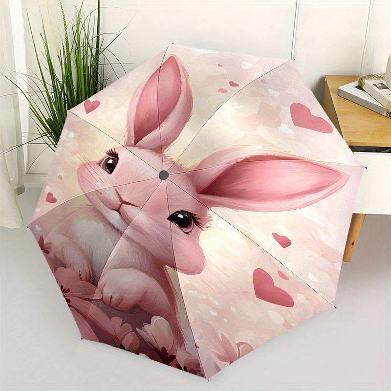 

Bunny,Hearts Automatic Folding Umbrella 8 Ribs Lightweight Design, Durable Iron Frame, Compact and Portable, Ideal Birthday or Christmas G