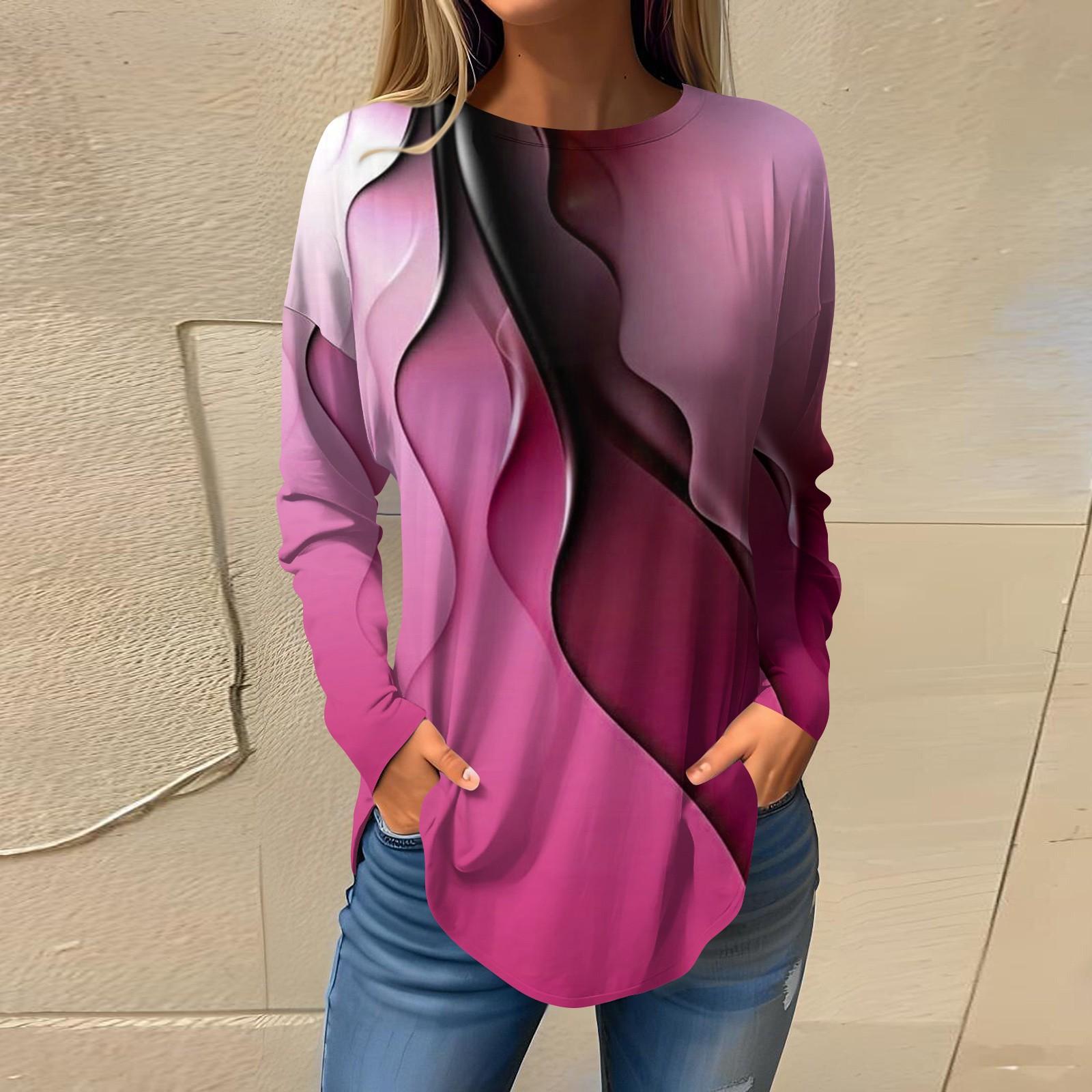 

Жіноча вільна футболка з круглим вирізом і принтом, верхній пуловер з довгими рукавами XXL