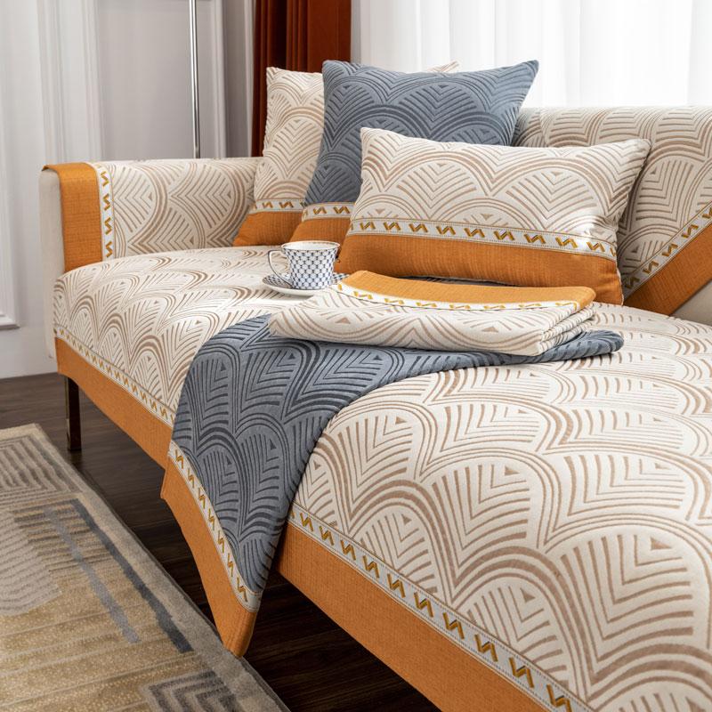 Luxury Embossed Cover For Sofa And Armchairs Chenille Sectional L Shape Couch Cover Non -Slip Patchwork Furniture Protector Soft