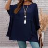 New Plus Size Women's Seven Quarter Sleeve Round Neck Top Made Of Polyester High Elasticity Loose Irregular T-shirt