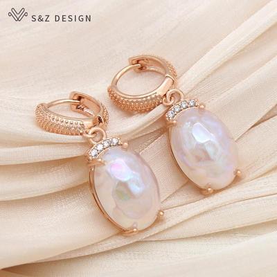 Fashion Temperament Oval Large Colorful Drop Earrings Rose Gold Color Zirconia Eardrop For Women Wedding Jewelry
