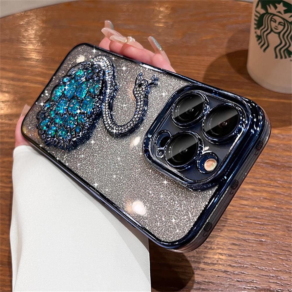 

Роскошный чехол с блестками и 3D-алмазным лебедем, прозрачный чехол для iPhone 15 11 12 13 14 Pro Max, мягкий силиконовый противоударный чехол For iPhone 13 ProMax темно-синий