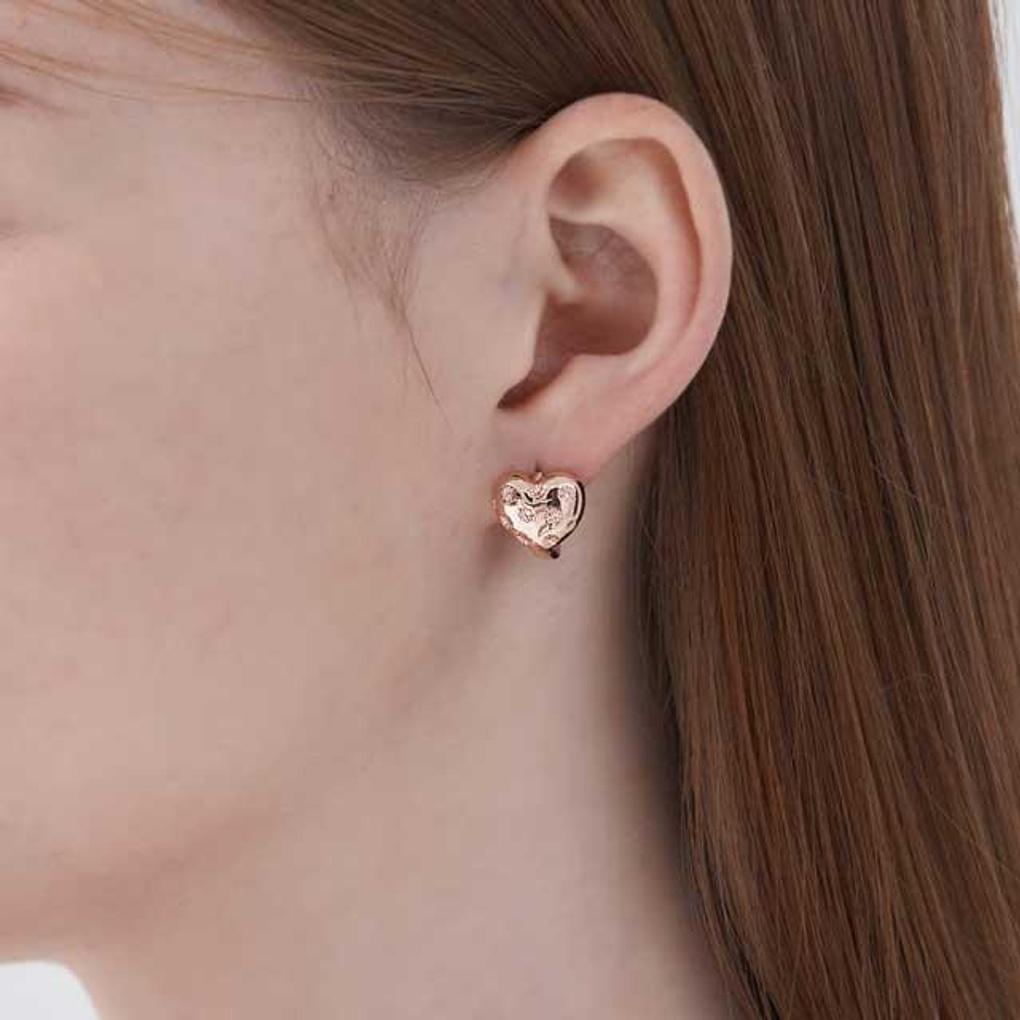 14K Ballroom Heart Carved Cubic One-Touch Earrings C24EGP212