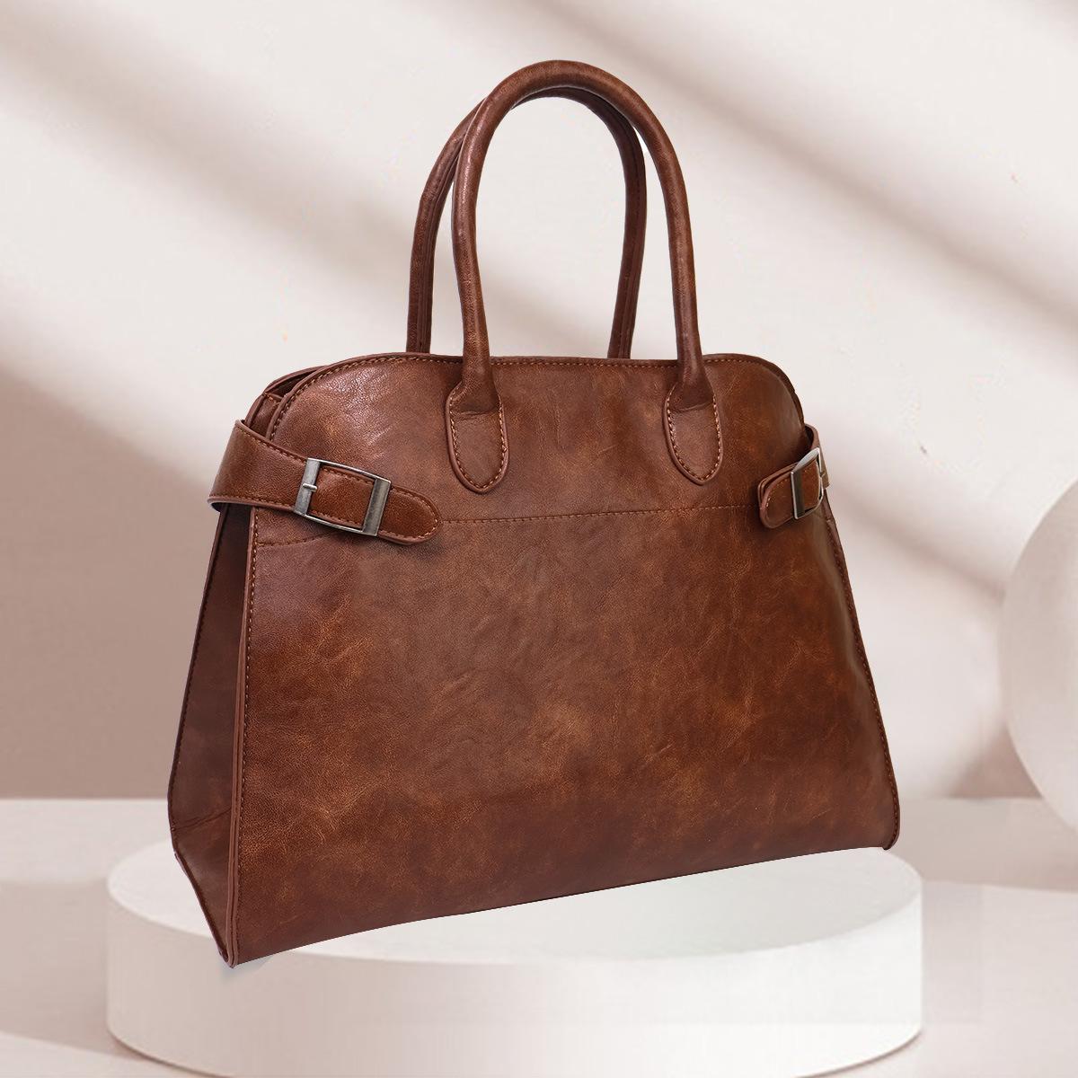 

Сумка-тоут в стиле ретро, новая высококачественная однотонная женская сумка большой вместимости, сумка для поездок на работу и обратно на продажу коричневый