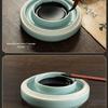 Ru Kiln Celadon Inkstone: Double Circle Inkwell with Lid, Anti-Dry Calligraphy Ink Dish, Antique Ink Box.
