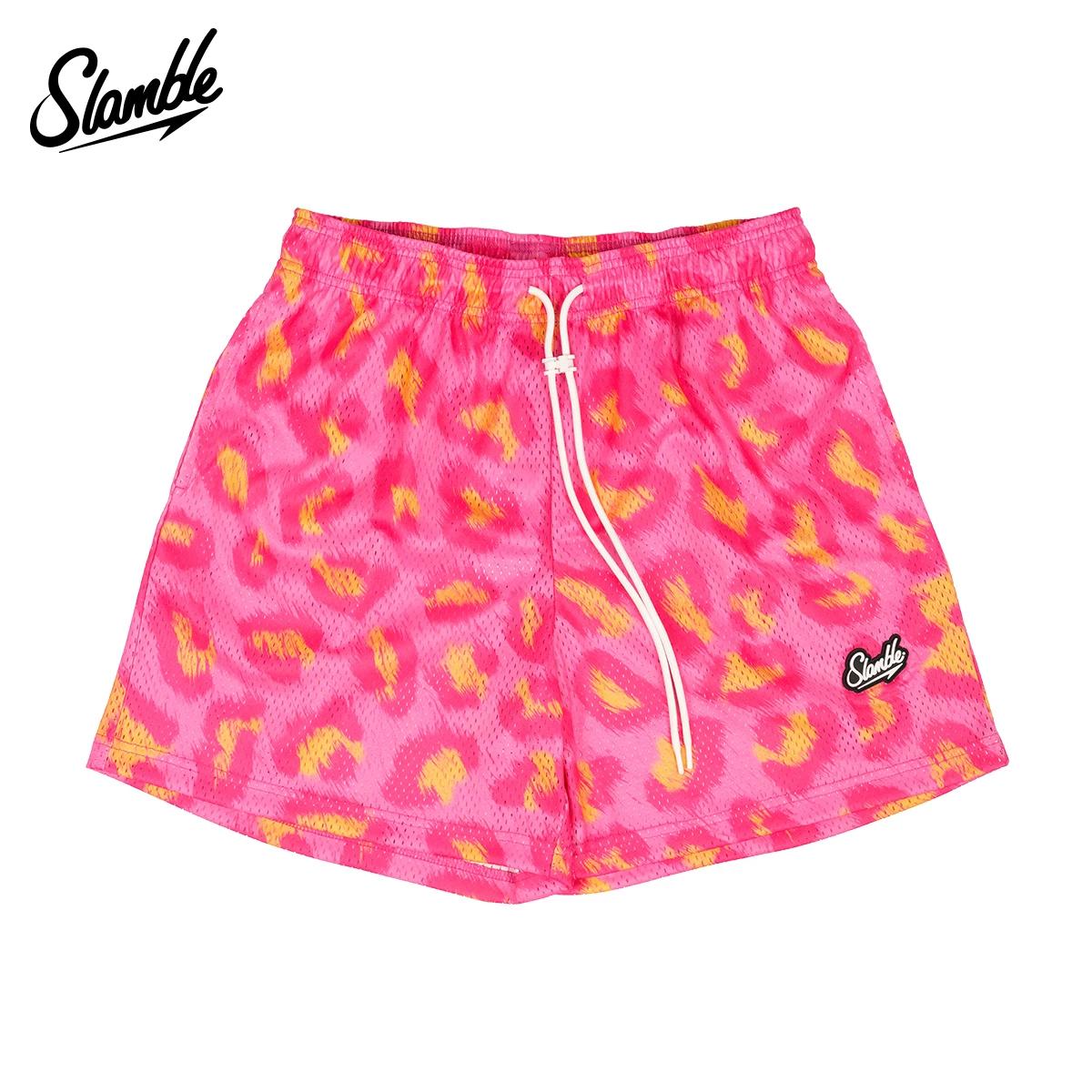 Slamble Men s Sports Shorts Four-Point Mesh Leopard Print Basketball Training Fitness Breathable American Style Loose Trendy XL