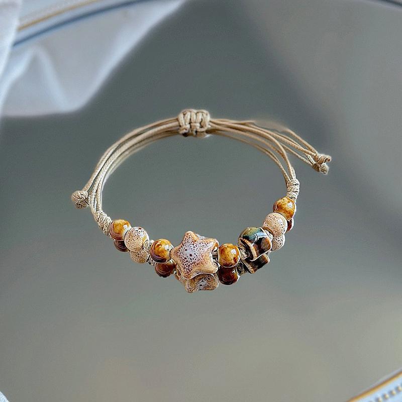 Handgemachtes Keramikarmband im Boho-Stil mit Sternmotiv für Frauen und Mädchen, einzigartiges verstellbares Armband im Ethno-Stil, Schmuck, Accessoires, Geschenke
