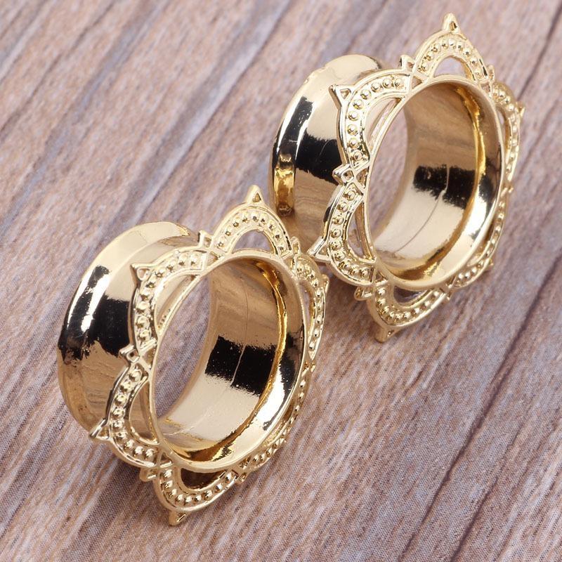 Flower Pattern Stainless Steel Ear Plugs Tunnel Expander Stretcher Gauges Earring Piercing Body Jewelry
